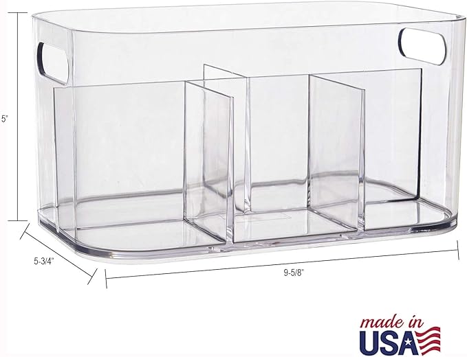 STORi Bliss 5-Compartment Plastic Cosmetics Storage Organizer | Clear | Rectangular Divided Makeup Bin & Vanity Caddy with Pa