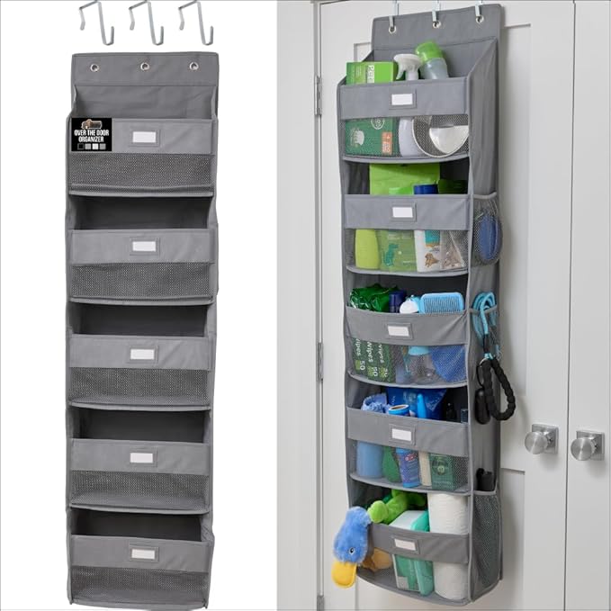 GORILLA GRIP Over The Door Organizer Storage, 5 Deep Hanging Shelves, Holds 50lbs, Closet Organizers Shelf for Bedroom, Shoes