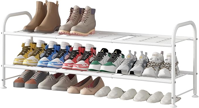 LINZINAR Shoe Rack Long 2 Tier Shoe Storage Organizer Metal Wide Shoe Shelf for Closet Entryway Bedroom 18 Paris Large Capaci