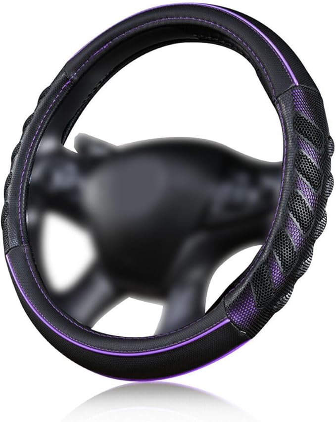 Flying Banner car Steering Wheel Cover Faux Leather Massage Universal fit 3D Honeycomb Hole Anti-Slip Sporty 15 Inches (Purpl