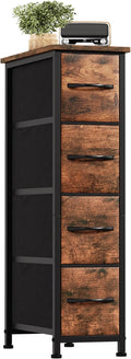 Somdot Narrow Dresser with 4 Drawers, Slim Storage Organizer Chest of Drawers with Removable Fabric Drawers for Small Spaces 