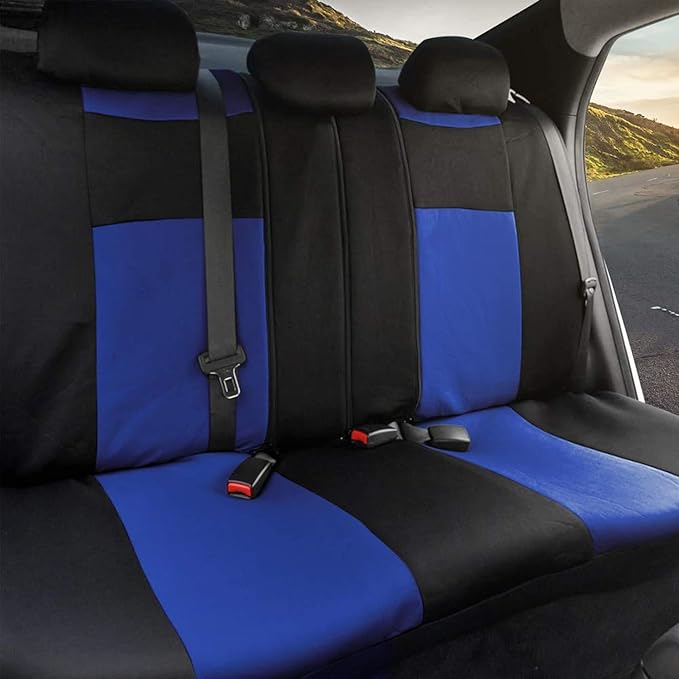 BDK Front & Rear Combo Set of 4 Piece Auto Carpet Floor Mats with PolyPro Car Seat Covers & Steering Wheel Cover, Fits Most for Car Truck Van SUV, Colorful Design Interior Car Accessories
