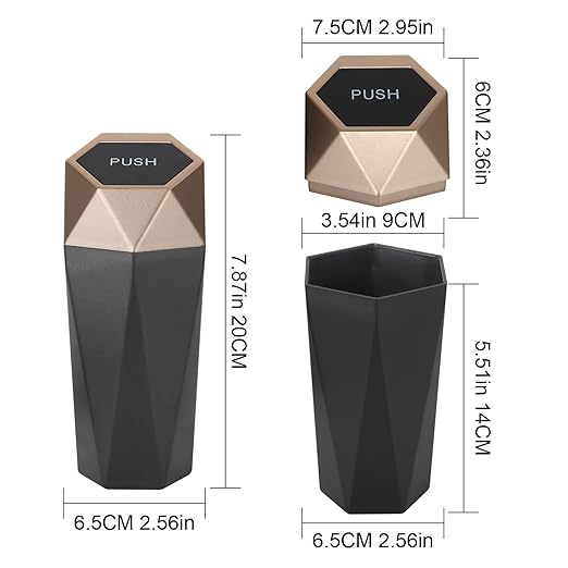 Car Trash Can Bin,Small Garbage Can with Lid,Automotive Cup Holder Mini Cars Trashcan,Portable Cute Cars Door Trash Cans,Women Car Dustbin (2Pcs, Gold)