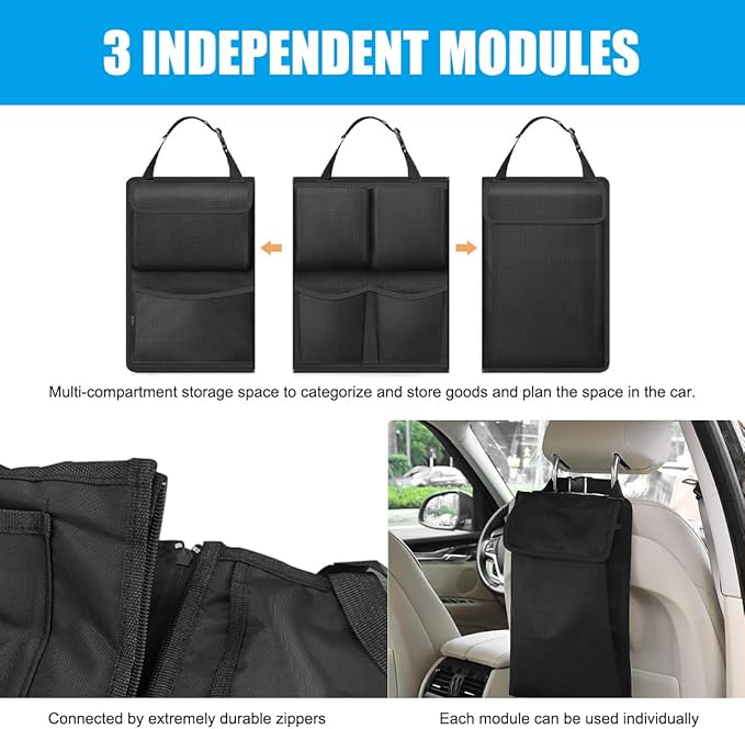 Hanging Car Trunk Organizer, Detachable Seat Back Storage Bag with Lids & 7 Large Pockets, Waterproof Space Saving Cargo