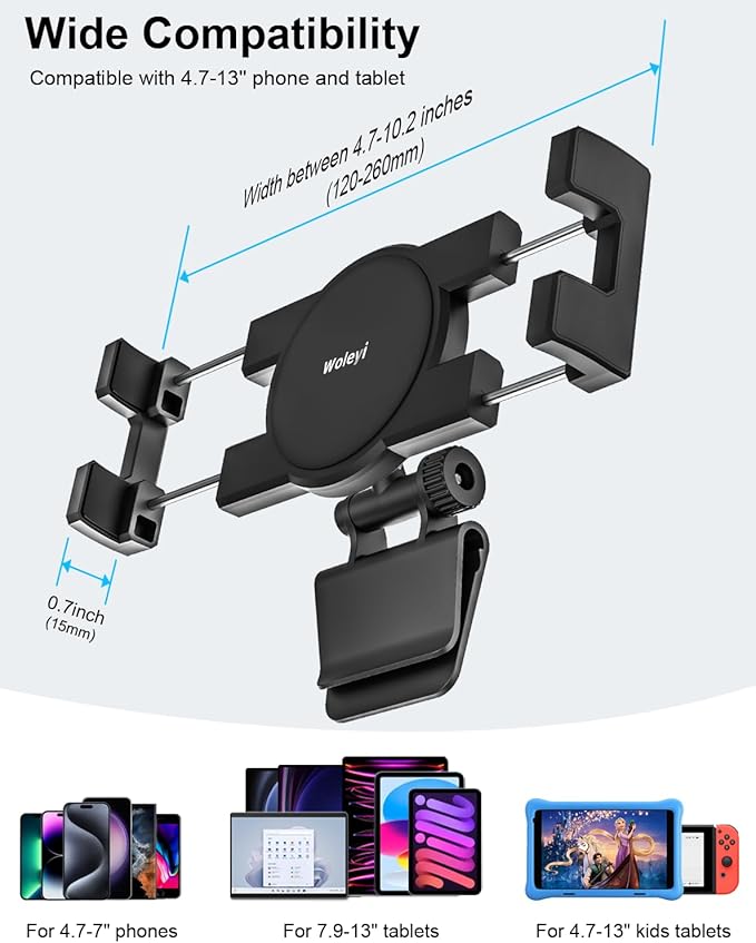 woleyi for Tesla Model Y Model 3 Model S Model X Tablet Headrest Holder - 2025 Tesla Back Seat Tablet Mount for iPad Pro 12.9, Air, Mini, iPhone, Galaxy Tabs, Z Fold, Fire HD, Switch, 4.7-13" Devices