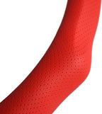 Quick Install Sporty Red Perforated Nappa Leather Steering Wheel Cover Anti-Slip Universal fit 14 ½ to 15 inches Car SUV Pickup Steering Wheel
