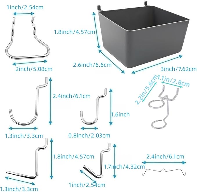 165pcs Metal Hanging Organizer Set, Waterproof Hooks and Storage Boxes for 1-inch Gutter Spacing, Tool Hanging Kit with Hamme