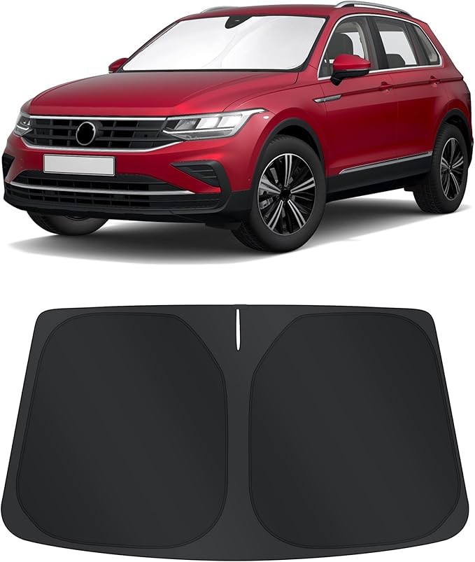 TINGLU Sun Shade for Volkswagen VW Tiguan 2018-2023 Accessories Windshield Sun Shade Window Shade UV Rays Protection Sun Visor Cover with Steering Wheel Sunshade Storage Bag