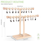 POVETIRE Headband Holder Stand Storage for Baby, 2 Tier Wooden Bow Organizer for Girls Hair Bows, Infant Hair Accessories Rac