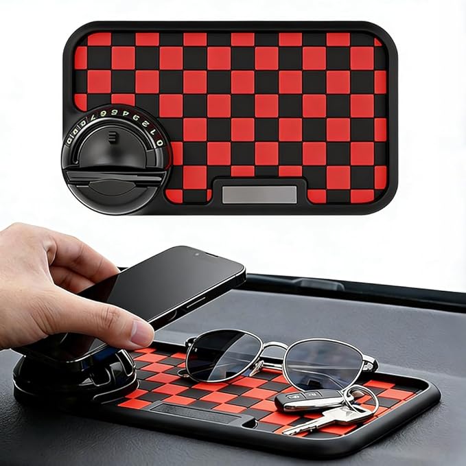 Multifunctional Car Anti-Slip Dashboard Mat with 360° Rotating Phone Holder & Hidden Parking Number Plate, Universal Anti Sli
