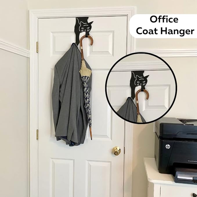 Evelots Cat Over The Door Hooks for Hanging-Set of 2 Black-Over The Door Organizer-Strong Metal Hooks