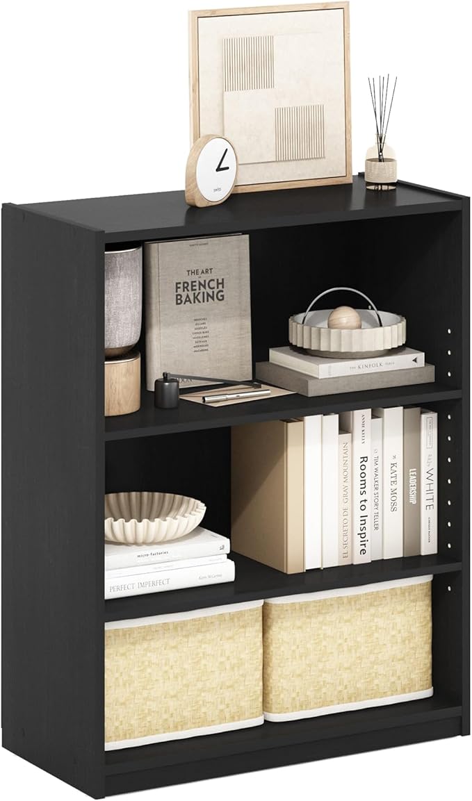 Furinno GEHRY Book Shelf, 3-Tier Bookshelf, Bookcase with Adjustable Shelves, 11.6 x 24.8 x 31.6, for Living Room, Bedroom, H