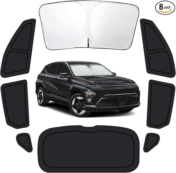 Car Window Shades for Hyundai Kona 2024-2026, Full Car Window Covers for Privacy, Sunshades for Kona Front Rear Windshield Side Windows to Block UV and Protect Privacy(8pcs)