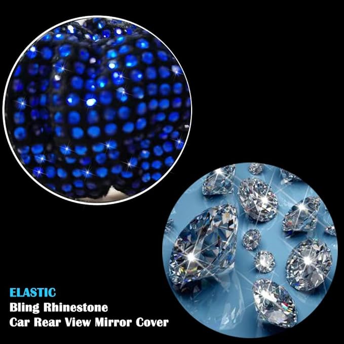 Bling Rearview Mirror Accessories Elastic Plush Car Rear View Mirror Cover for Women Bling Car Accessories Universal Fit (Blue)