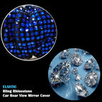 Bling Rearview Mirror Accessories Elastic Plush Car Rear View Mirror Cover for Women Bling Car Accessories Universal Fit (Blue)