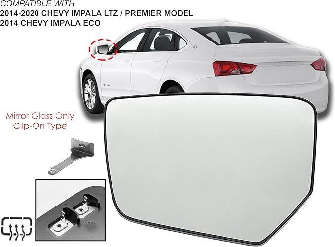 APA Replacement for Exterior Rear View Mirror Glass 2014-2020 Impala 2014 Impala Eco Power Heated Driver Left Side 84269180 GM1324189