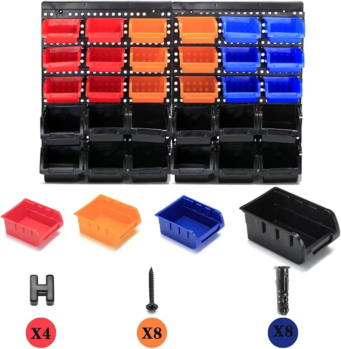 Wall Mounted Storage Bins Parts Rack 4 Colors Garage Plastic Shop Tool Organizer, ABS Plastic Garage Rack, Screw Storage 30 B