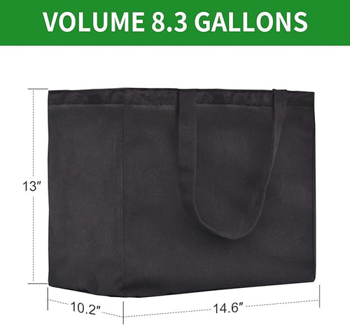 1 Pack Heavy Duty Reusable Canvas Grocery Bags, Holds 60 lbs, 8.3 gal, Multi-Purpose, Washable, Black with 5 Pockets