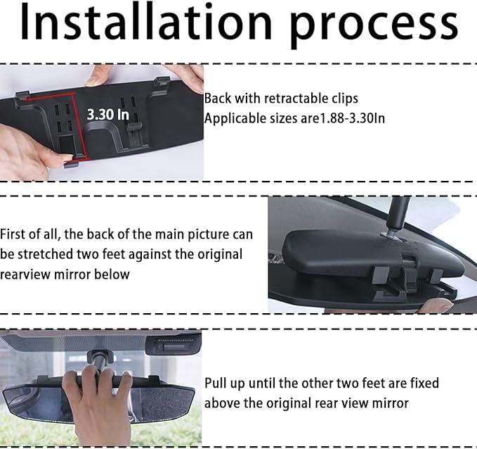 Car Rear View Mirror, 12 Inch Car Interior Panoramic Convex Rearview Mirror, Clip-On HD Wide Angle Extended Curved Mirror, Reduce Blind Spot Effectively, Universal Car Accessories (Irregular White)