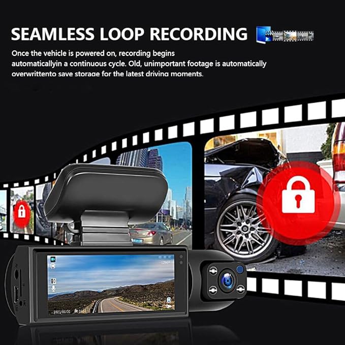128GB Dash Cam Front and Rear for Cars with Night Vision, 1080P Dual Lens Dash Camera Inside and Outside, 24H Parking Monitor