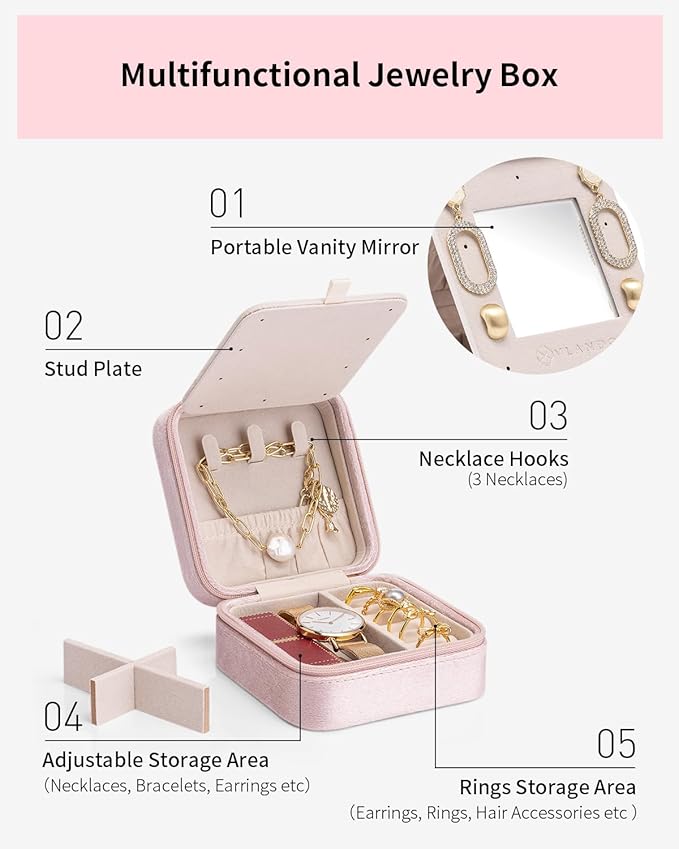 Vlando Velvet Travel Jewelry Case, Jewelry Travel Box for Women, Travel Jewelry Organizer, Small, Portable Jewelry Boxes with