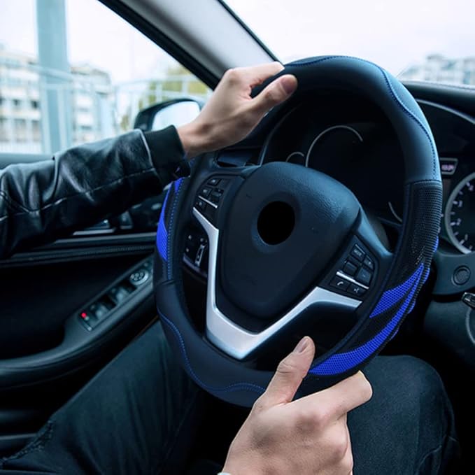 Alusbell Microfiber Leather Steering Wheel Cover Breathable Auto Car Steering Wheel Cover for Men and Women Universal 15 Inch