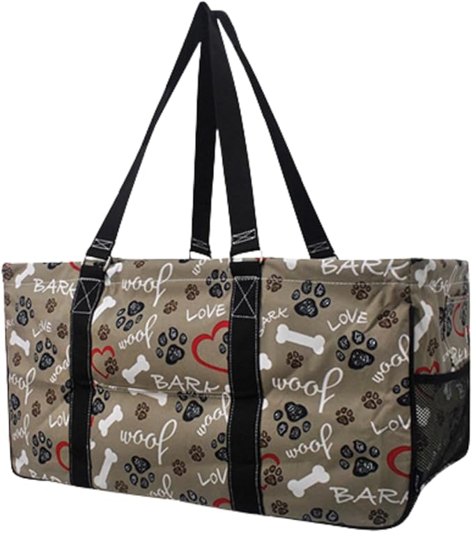 NGIL Extra Large Utility Tote Reusable Grocery Bag Oversized Collapsible for Groceries, Storage, Picnic, Beach (Puppies-black)