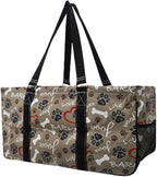 NGIL Extra Large Utility Tote Reusable Grocery Bag Oversized Collapsible for Groceries, Storage, Picnic, Beach (Puppies-black)