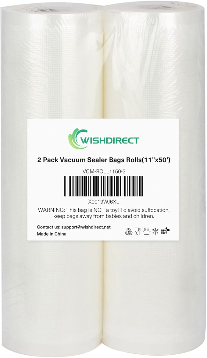 Vacuum Sealer Bags Rolls 2-Pack 11"X50' Commercial Grade BPA Free Double Sides Textured Vacuum Seal Bags Compatible with Food