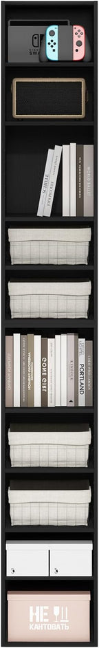 Furinno PASIR Book Shelf, 10-Tier Bookshelf, Bookcase with Open Shelf, 9.2 x 11.8 x 78.7, for Living Room, Bedroom, Home Offi