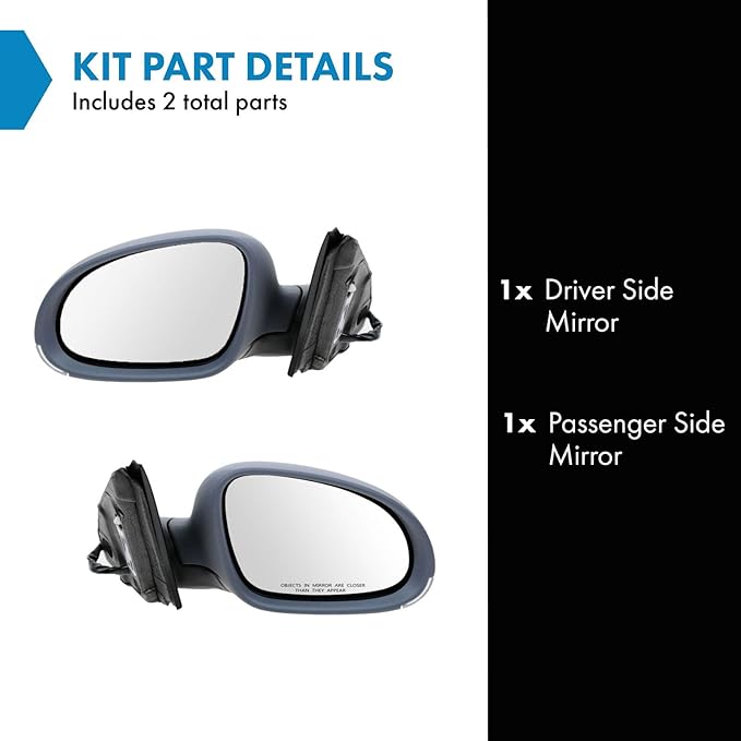 TRQ 2 Piece Driver and Passenger Side Mirror Assembly Set Electric Adjustment Heated No Memory Black Compatible with 2005-201