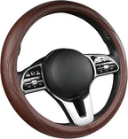Cowhide Steering Wheel Cover Heat Resistant Anti-Slip Car Wheel Wrap Compatible with Most Makes and Models of Cars and Trucks with 14.5 to 15 Inch Steering Wheel(Brown)