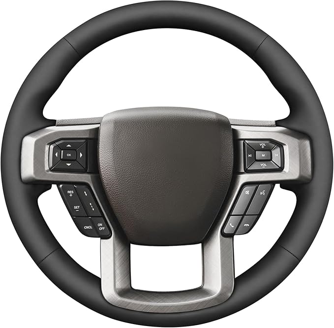 MEWANT Hand Stitch Black Smooth Artificial Leather Steering Wheel Cover for Ford F150 F250 F350 Expedition 2018-2021