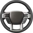 MEWANT Hand Stitch Black Smooth Genuine Leather Steering Wheel Cover for Ford F150 F250 F350 Expedition 2018-2021