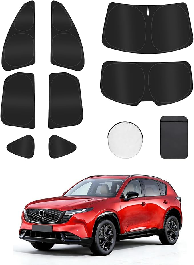 8PCS Window Shades for Mazda CX-5 2017-2025 Accessories – Full Coverage Sun Shade for Side Windows, Rear Triangular & Windshield – UV Protection & Privacy for Camping, Napping, Relaxing