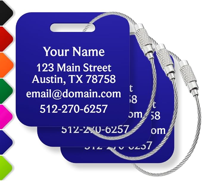 Custom Luggage Tags (3 or 6 Pack) - Personalized Unique Suitcase & Backpack Travel, Durable, Waterproof & Heavy Duty (Dark Bl