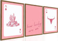 Western Wall Art Set of 3, Southwestern Cowboy Playing Card Wall Decor, Pink Longhorn Bull Skull and How Lucky are We Poster 