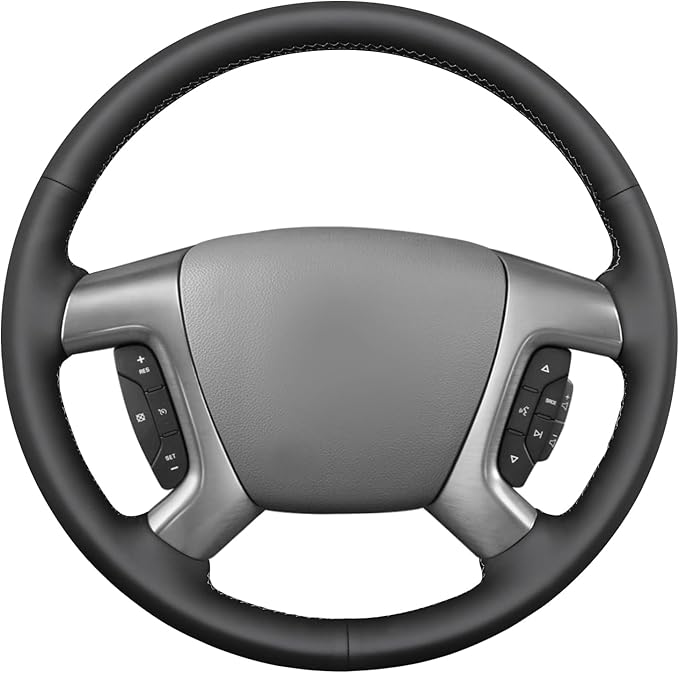 MEWANT Hand Stitch Steering Wheel Cover for Chevy Silverado 1500 2500 Suburban Black Real Leather Steering Wheel Wrap