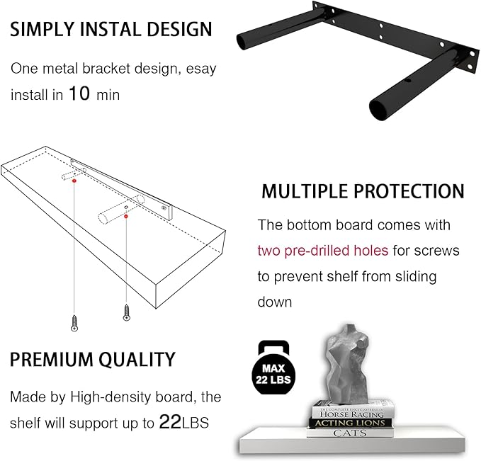 INHABIT UNION Rustic Brown Floating Shelves for Wall，24in Wall Mounted Display Ledge Shelves Perfect for Bedroom, Bathroom, L