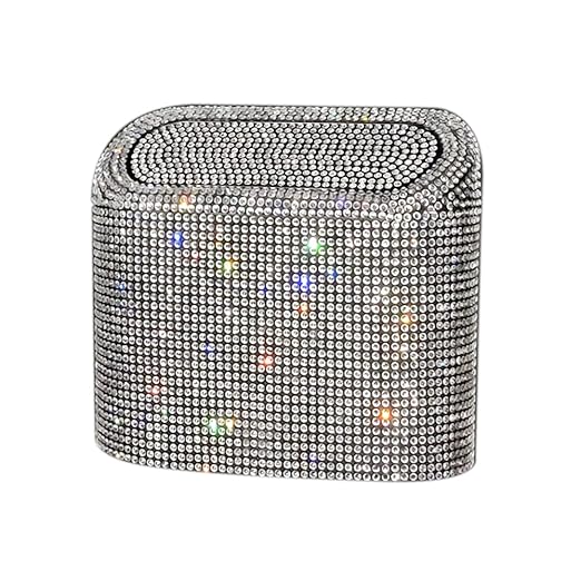 Sparkly Car Trash Car,Hanging Garbage Can with Lid Bling Rhinestone Trash Bin,Litter Container for Vehicle,Office,Home (White)
