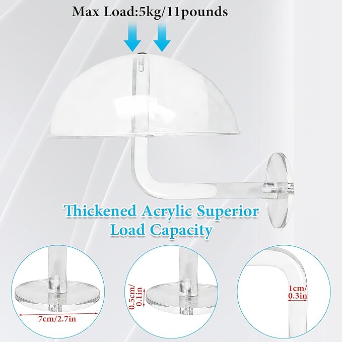 LUTTY 2Pcs Wall Mount Clear Acrylic Hat Display Stand,Wig Display Stand Racks Wall-Mounted Hat for Closet,Domed Hat Holder fo