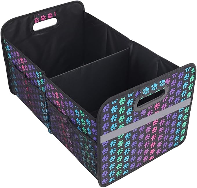 Car Trunk Organizer, Collapsible Multi-Compartment Auto Storage Box with 4 Pockets, Waterproof Oxford Fabric Car Trunk Container