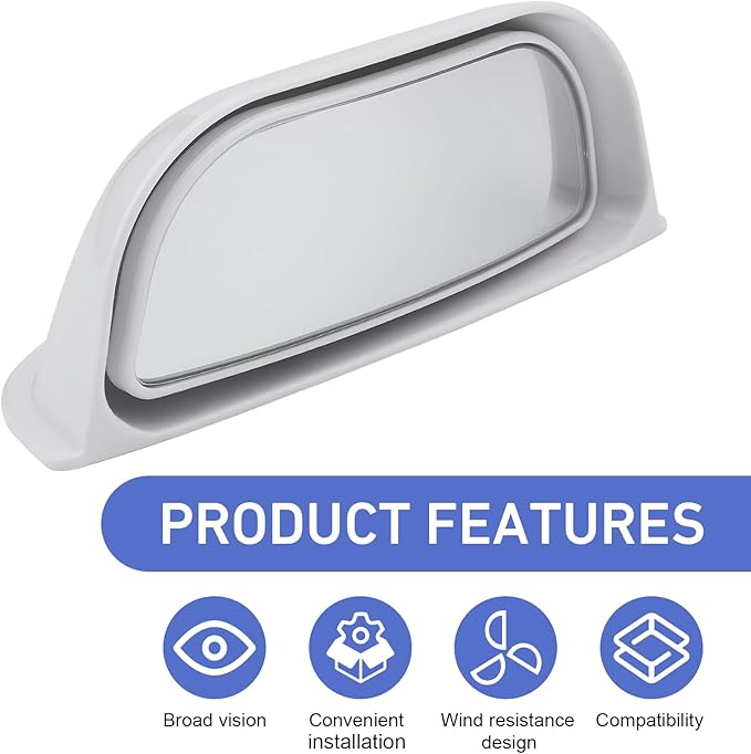 2 PCS Back Passenger Blind Spot Mirrors, 1.8" x 5" Adjustable Wide Angle B-Pillar Blind Spot Mirror, Car Side View Mirror for Get-Off Safety, Universal Accessories for Most Cars (White)