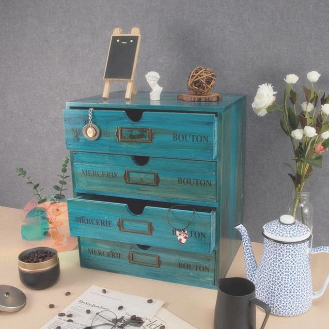 Wooden Storage Box with Drawers Vintage Office Supplies and Accessories Letter Tray Wood Desktop File Organizer 4 Tier Paper 