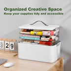 MOPALL 4-Tier Medicine Organizer Storage Box, Portable Latch Bin with Lid and Leather Handle, Cabinet Closet Organization for