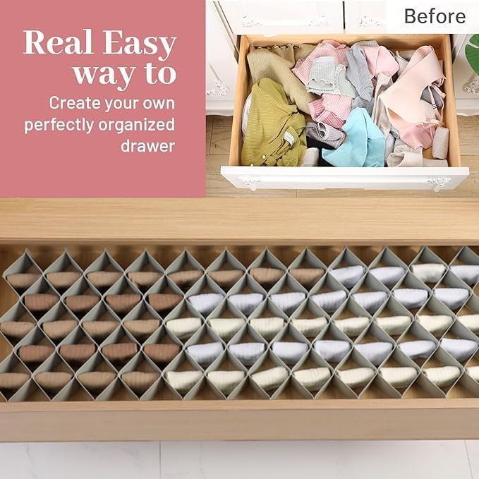 ROUFA Sock Drawer Organizer for Dresser, Honeycomb Underwear Dividers for Women, Panty Separator for Bras, Socks, Belt and Le