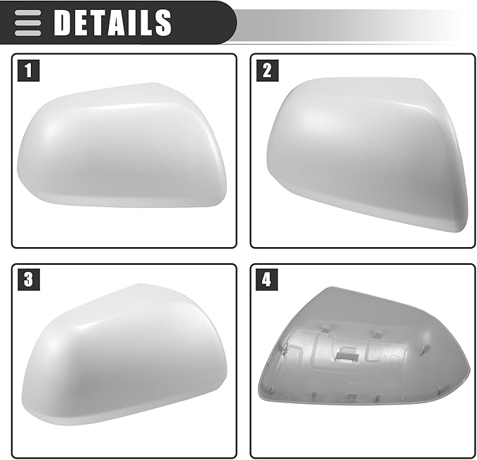 Motoforti Right Side Mirror Cover Cap, Rearview Mirror Cover Cap, for Toyota Highlander 2009-2014, ABS, White