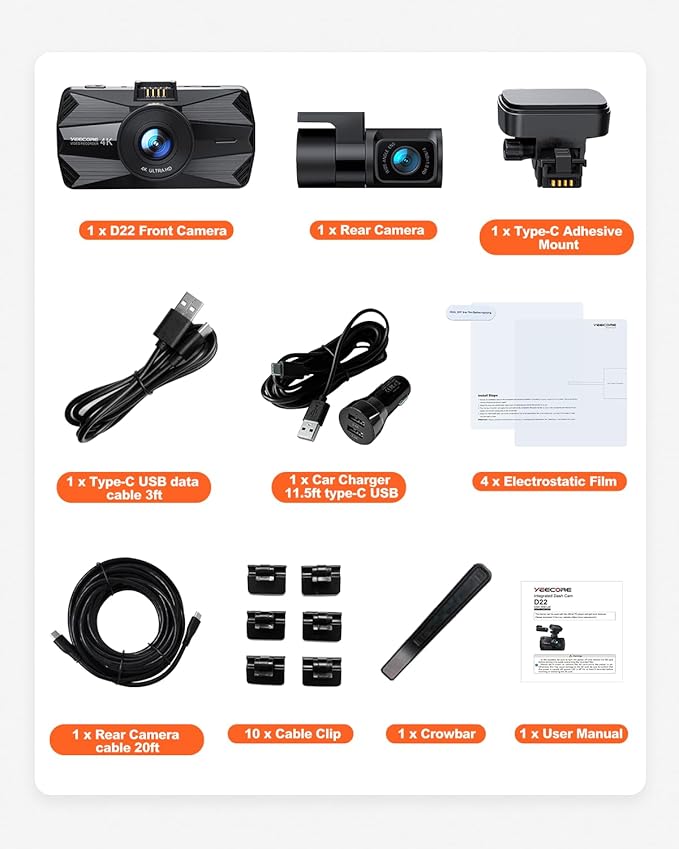 Real 4K Dash Cam Front and Rear, 5.8GHz Wi-Fi GPS, Dual Camera HDR with Top-Level Sensor, 3.3'' IPS Screen, Super Night Visio