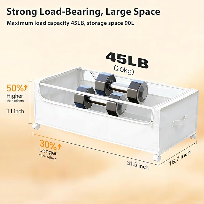 Under Bed Storage with Wheels, Rolling Under bed Storage with Metal Frame, Under Bed Shoe Storage for Space Saving, Zippered 