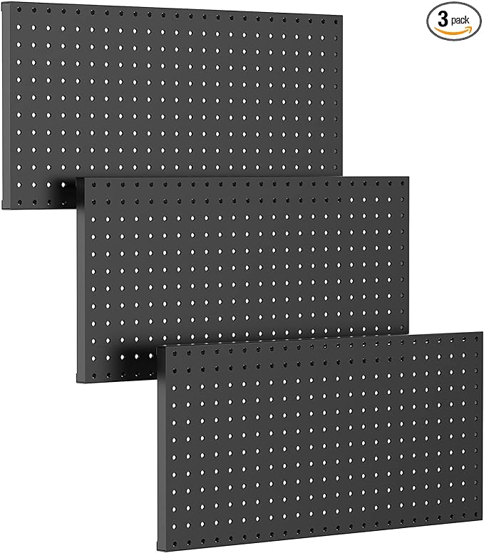 TORACK 3 PCS Metal Pegboard Panels for Wall Garage Utility Tools Storage Pegboard for Workbench, Shop, Modular Peg Board Tool